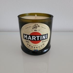 Martini Prosecco bottle recycled into scented wax candle